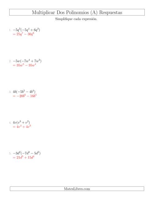La hoja de ejercicios de Multiplicar un Monomio por un Binomio (A) Página 2