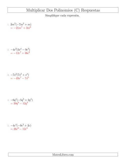 La hoja de ejercicios de Multiplicar un Monomio por un Binomio (C) Página 2