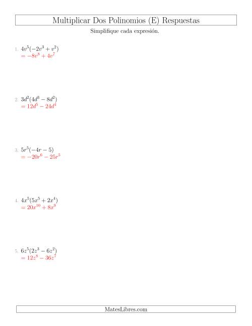 La hoja de ejercicios de Multiplicar un Monomio por un Binomio (E) Página 2