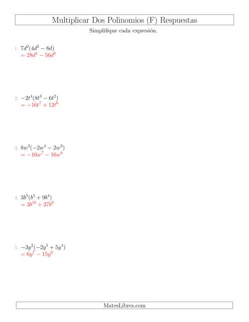 La hoja de ejercicios de Multiplicar un Monomio por un Binomio (F) Página 2