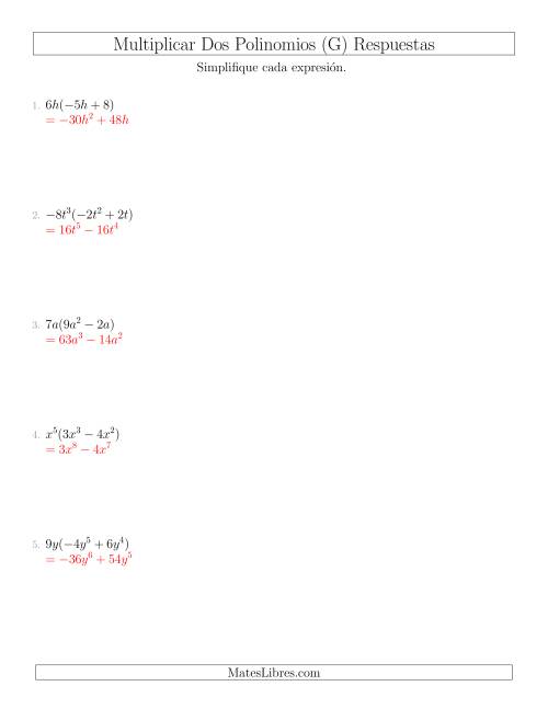La hoja de ejercicios de Multiplicar un Monomio por un Binomio (G) Página 2