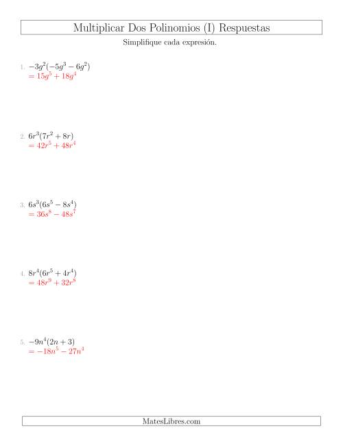 La hoja de ejercicios de Multiplicar un Monomio por un Binomio (I) Página 2