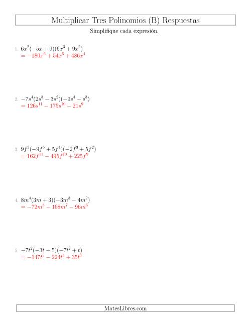 La hoja de ejercicios de Multiplicar un Monomio por Dos Binomios (B) Página 2