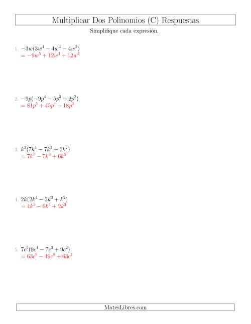 La hoja de ejercicios de Multiplicar un Monomio por un Trinomio (C) Página 2