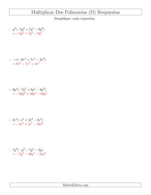La hoja de ejercicios de Multiplicar un Monomio por un Trinomio (D) Página 2