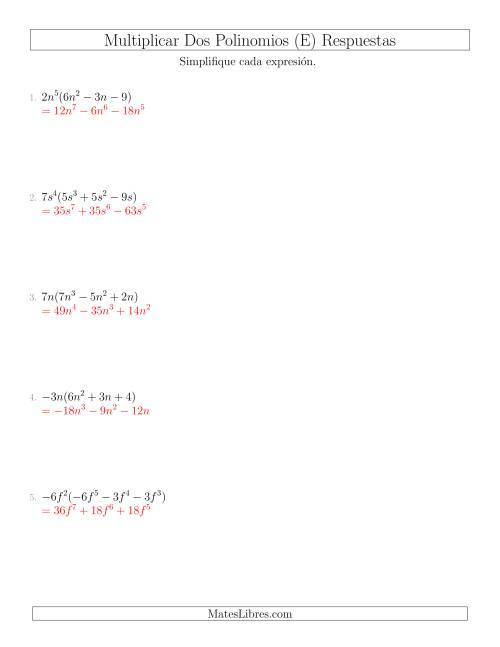 La hoja de ejercicios de Multiplicar un Monomio por un Trinomio (E) Página 2