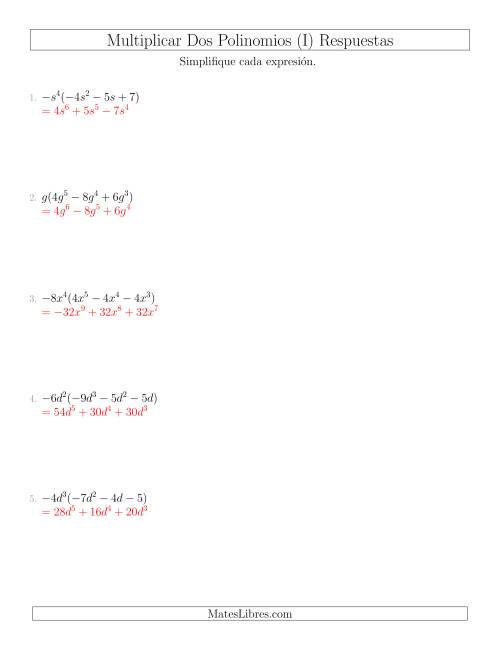 La hoja de ejercicios de Multiplicar un Monomio por un Trinomio (I) Página 2