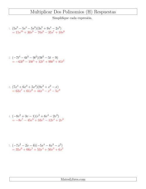 La hoja de ejercicios de Multiplicar Dos Trinomios (H) Página 2