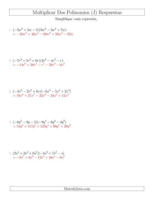 La hoja de ejercicios de Multiplicar Dos Trinomios (J) Página 2