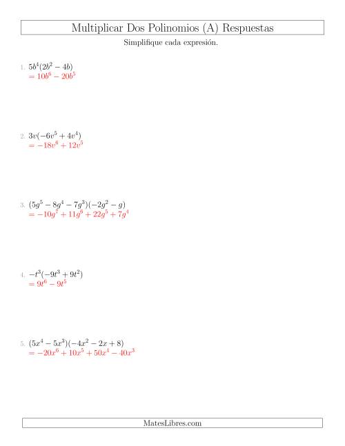 La hoja de ejercicios de Multiplicar Dos Polinomios (A) Página 2