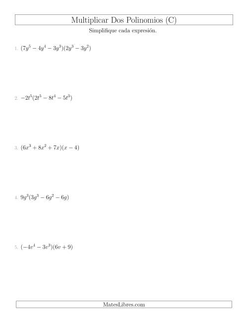 La hoja de ejercicios de Multiplicar Dos Polinomios (C)