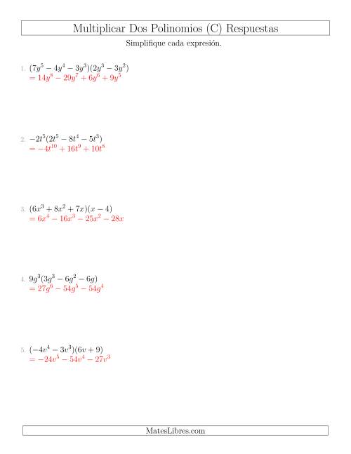 La hoja de ejercicios de Multiplicar Dos Polinomios (C) Página 2
