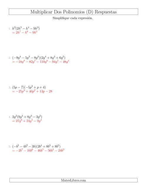 La hoja de ejercicios de Multiplicar Dos Polinomios (D) Página 2