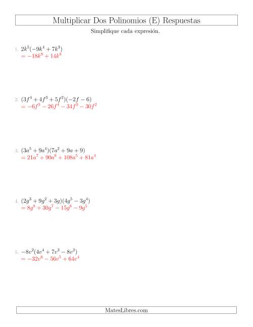 La hoja de ejercicios de Multiplicar Dos Polinomios (E) Página 2