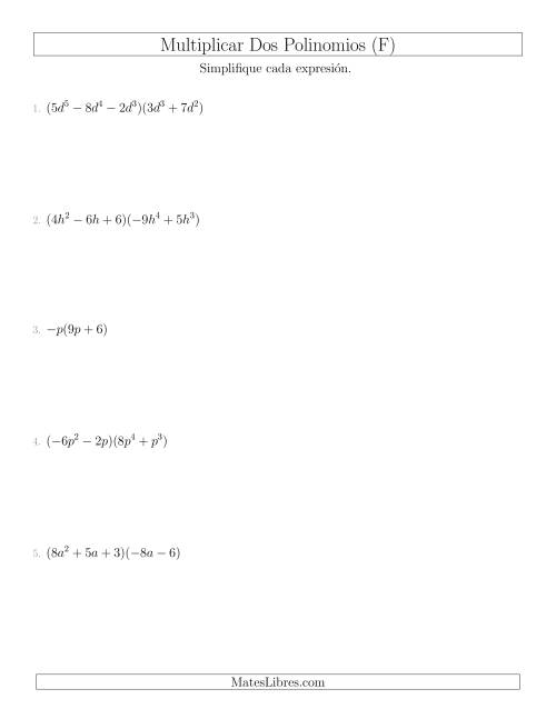 La hoja de ejercicios de Multiplicar Dos Polinomios (F)