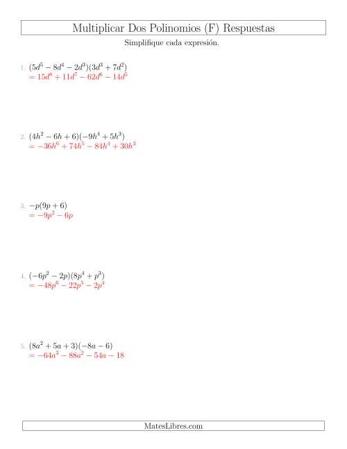 La hoja de ejercicios de Multiplicar Dos Polinomios (F) Página 2