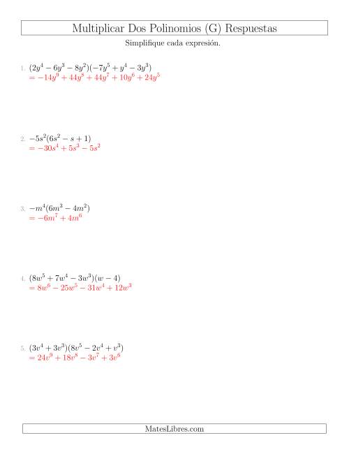 La hoja de ejercicios de Multiplicar Dos Polinomios (G) Página 2