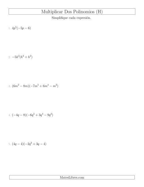La hoja de ejercicios de Multiplicar Dos Polinomios (H)