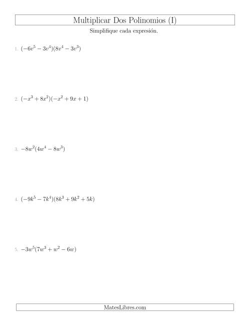 La hoja de ejercicios de Multiplicar Dos Polinomios (I)