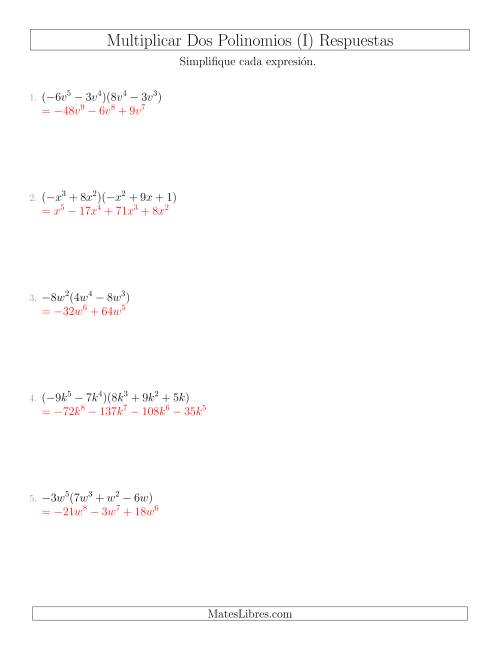 La hoja de ejercicios de Multiplicar Dos Polinomios (I) Página 2