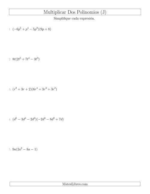 La hoja de ejercicios de Multiplicar Dos Polinomios (J)