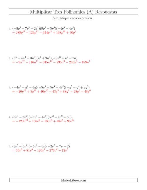 La hoja de ejercicios de Multiplicar Tres Polinomios (A) Página 2
