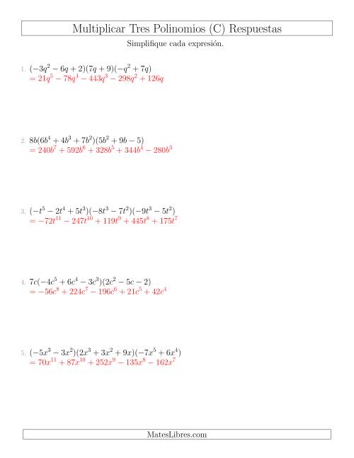 La hoja de ejercicios de Multiplicar Tres Polinomios (C) Página 2