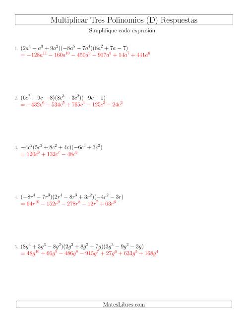 La hoja de ejercicios de Multiplicar Tres Polinomios (D) Página 2