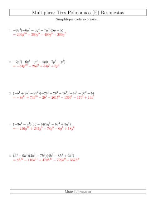 La hoja de ejercicios de Multiplicar Tres Polinomios (E) Página 2