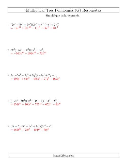 La hoja de ejercicios de Multiplicar Tres Polinomios (G) Página 2