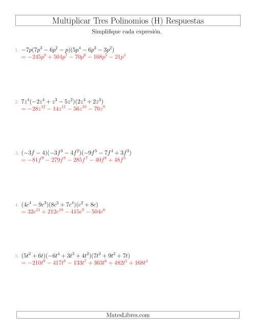 La hoja de ejercicios de Multiplicar Tres Polinomios (H) Página 2