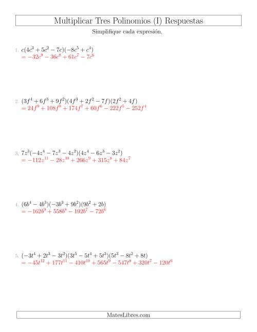 La hoja de ejercicios de Multiplicar Tres Polinomios (I) Página 2