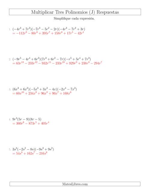 La hoja de ejercicios de Multiplicar Tres Polinomios (J) Página 2