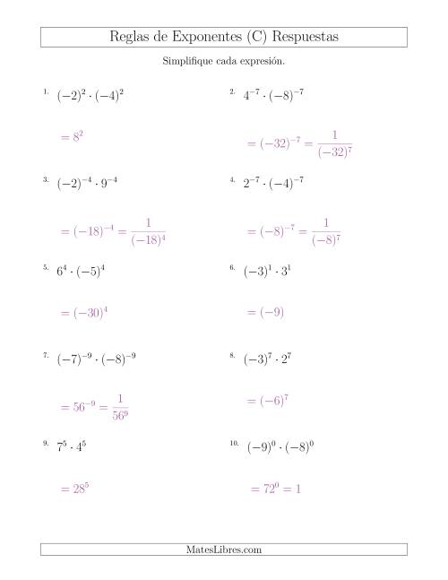 La hoja de ejercicios de Multiplicar el Mismo Exponente con Diferentes Bases (Con Negativos) (C) Página 2