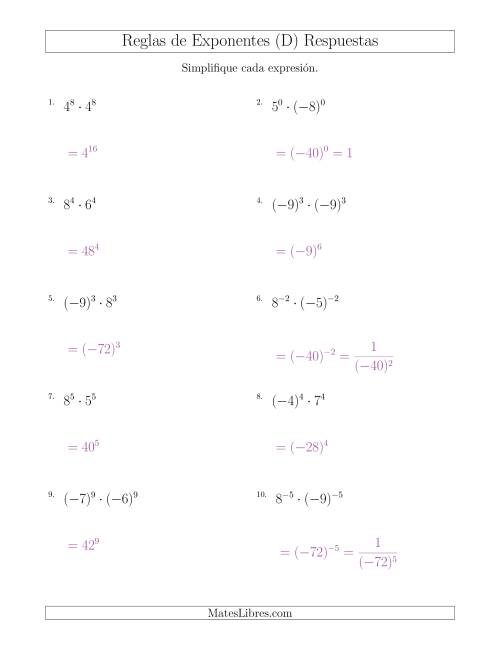 La hoja de ejercicios de Multiplicar el Mismo Exponente con Diferentes Bases (Con Negativos) (D) Página 2