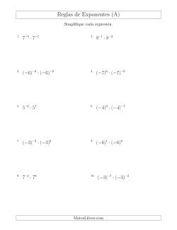 Multiplicar Exponentes (Con Negativos)