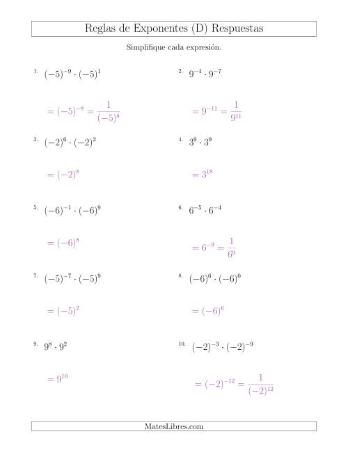 La hoja de ejercicios de Multiplicar Exponentes (Con Negativos) (D) Página 2