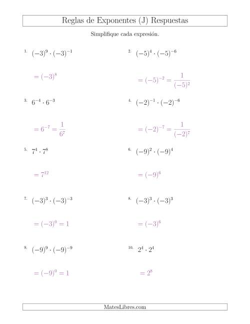 La hoja de ejercicios de Multiplicar Exponentes (Con Negativos) (J) Página 2