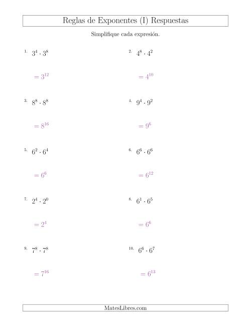 La hoja de ejercicios de Multiplicar Exponentes (Todos Positivos) (I) Página 2