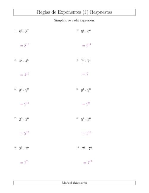 La hoja de ejercicios de Multiplicar Exponentes (Todos Positivos) (J) Página 2