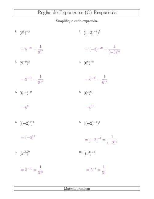 La hoja de ejercicios de Potencias de Exponentes (Con Negativos) (C) Página 2