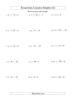 Resolver Ecuaciones Lineales de Un Paso con números Sencillos