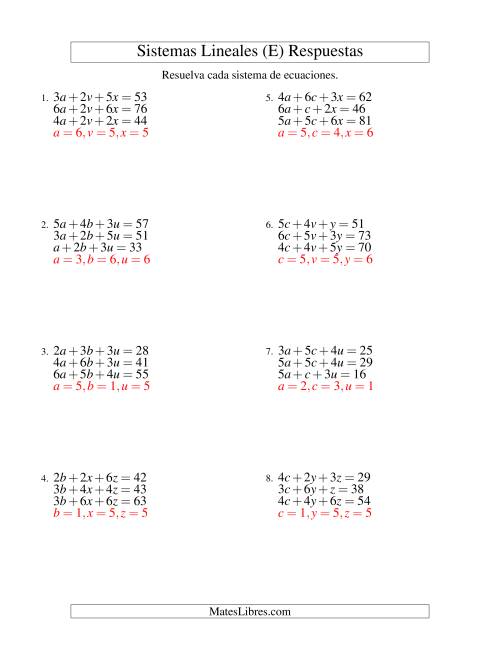La hoja de ejercicios de Resolver Sistemas de Ecuaciones Lineales de Tres Variables sin Valores Negativos (E) Página 2