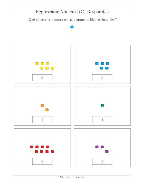 La hoja de ejercicios de Representar números hasta 9 con bloques base diez (C) Página 2