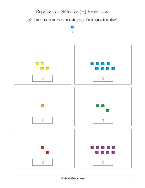 La hoja de ejercicios de Representar números hasta 9 con bloques base diez (E) Página 2