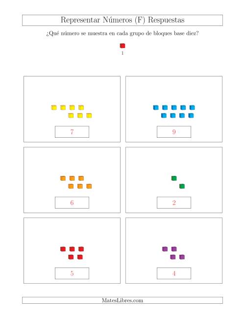 La hoja de ejercicios de Representar números hasta 9 con bloques base diez (F) Página 2