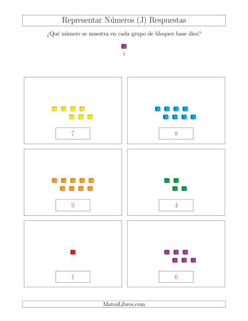 La hoja de ejercicios de Representar números hasta 9 con bloques base diez (J) Página 2