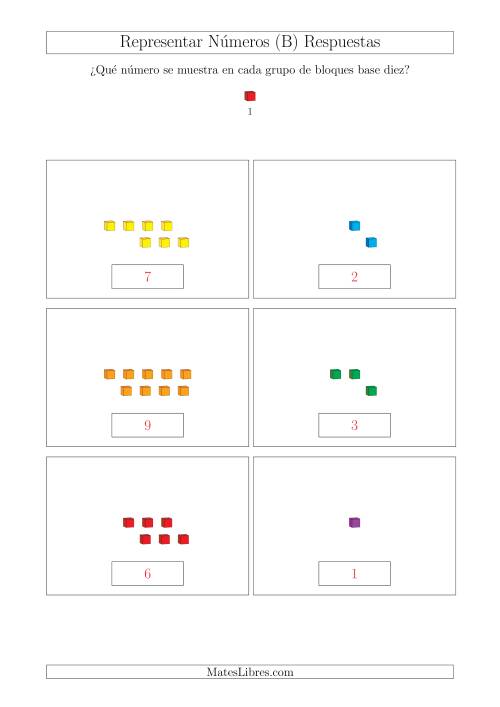 La hoja de ejercicios de Representar números hasta 9 con bloques base diez (Tamaño A4) (B) Página 2