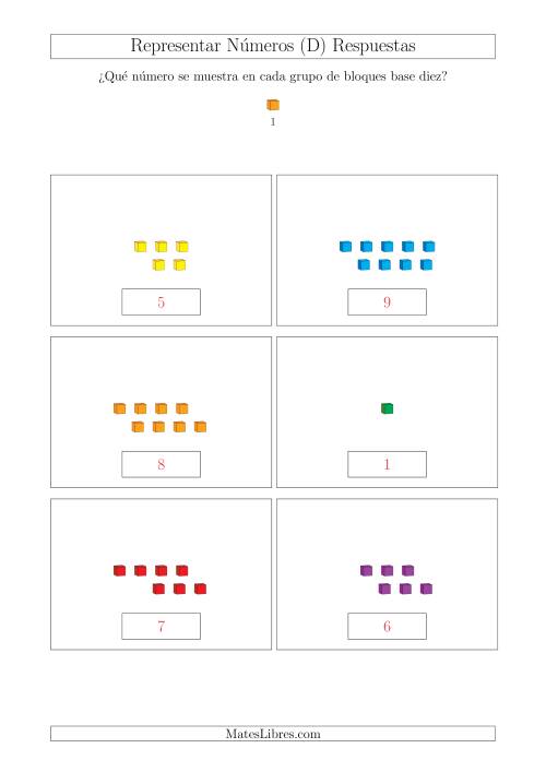 La hoja de ejercicios de Representar números hasta 9 con bloques base diez (Tamaño A4) (D) Página 2