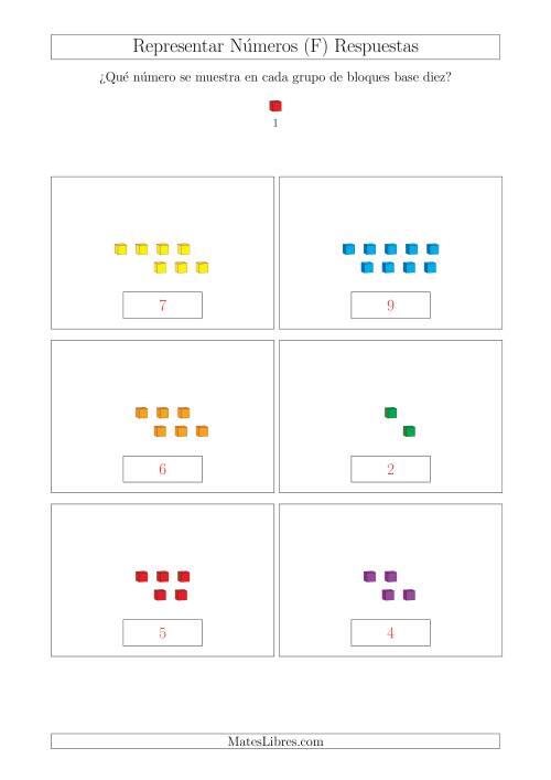 La hoja de ejercicios de Representar números hasta 9 con bloques base diez (Tamaño A4) (F) Página 2